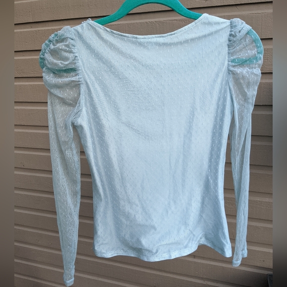 Lace blouse sheer gathered puff shoulder sleeves - Picture 8 of 10